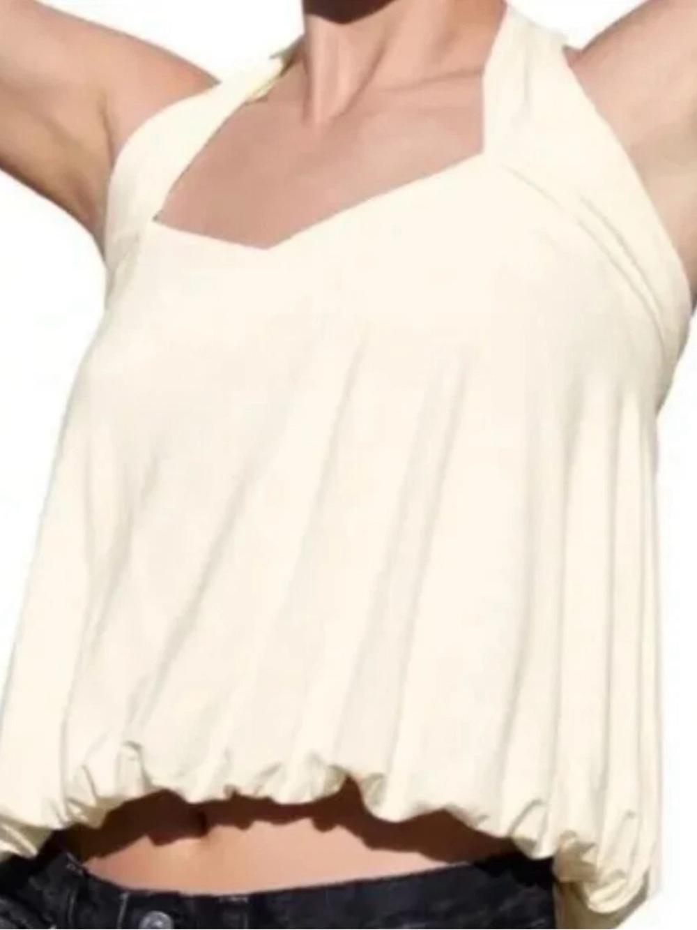Free People Cream Halter Bubble Hem Tank